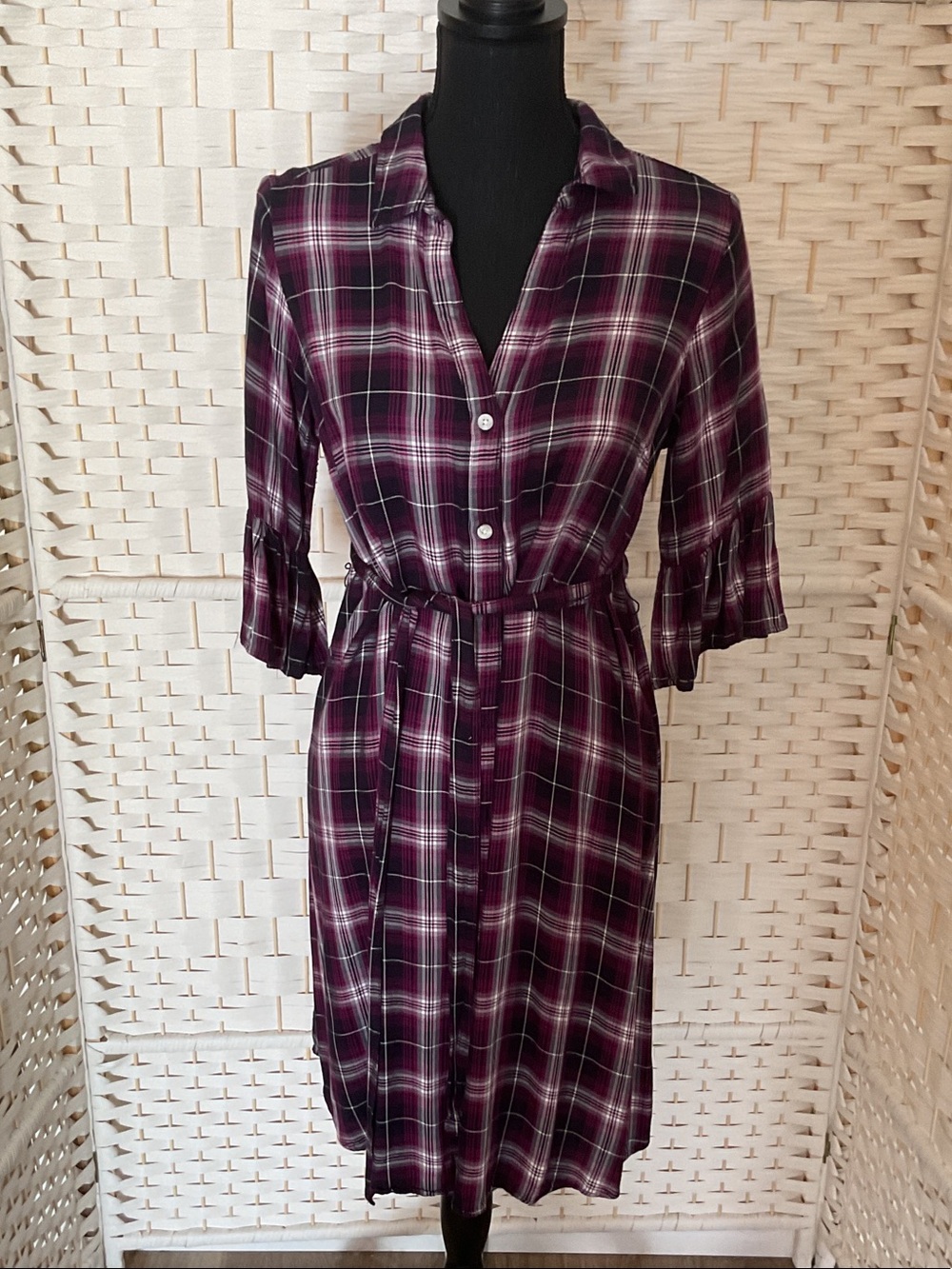 Plaid Button-Front Sleep Shirt Chemise in Purple